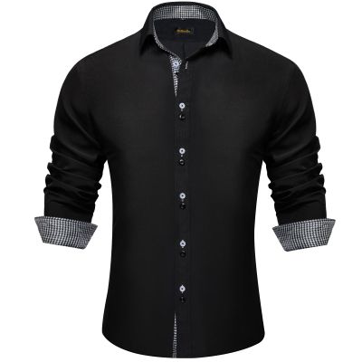 DiBanGu Men's Dress Shirt Long Sleeve Casual Button Down Shirts Regular Fit Inner Contrast Shirt for Business Party, Black and White Black, 3X-Large