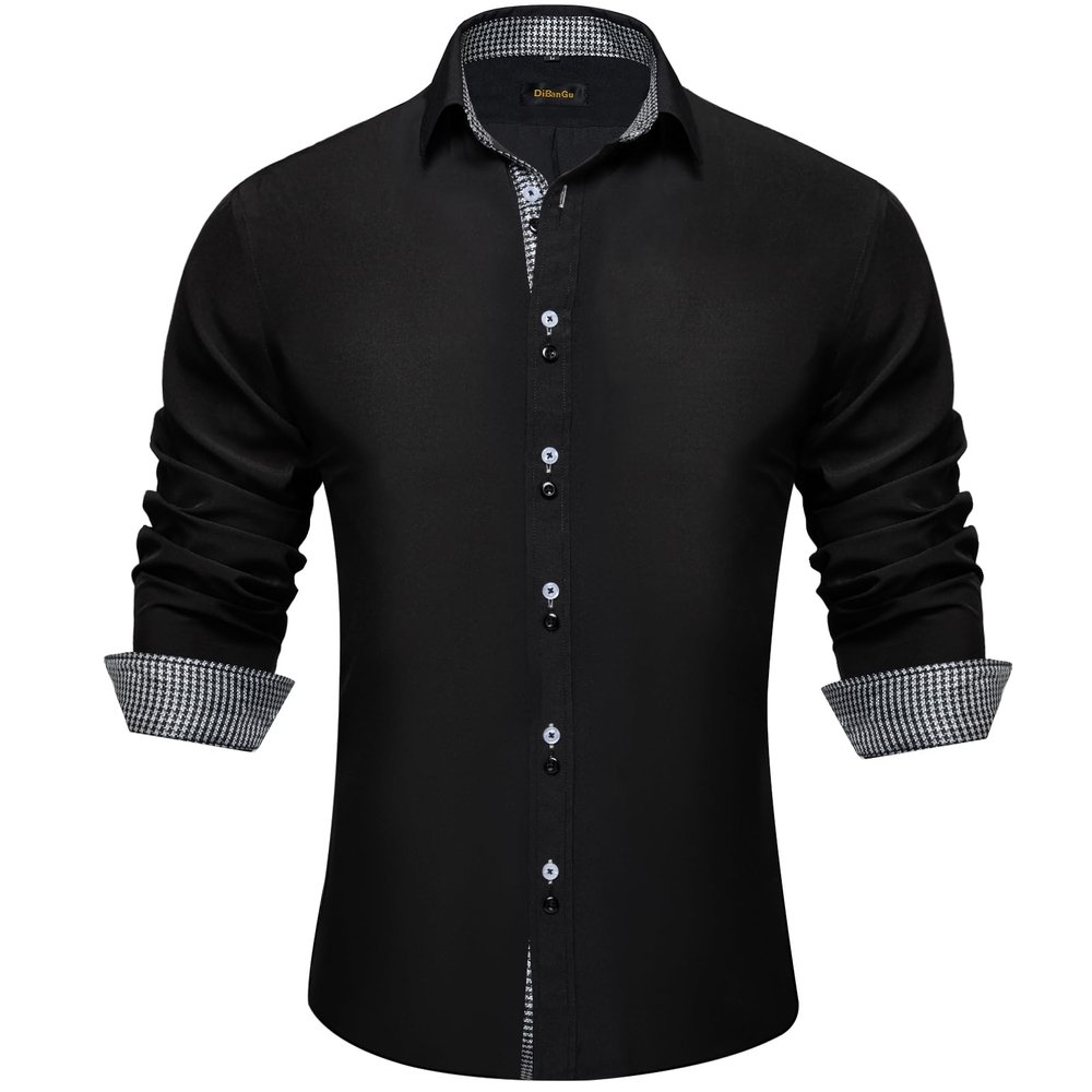DiBanGu Men's Dress Shirt Long Sleeve Casual Button Down Shirts Regular Fit Inner Contrast Shirt for Business Party, Black and White Black, 3X-Large