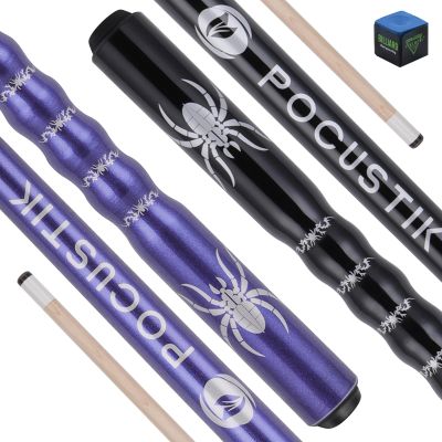 POCUSTIK Pool Cues Set of 2, 58" 2-Piece Pool Sticks for Adults, Ergonomic Canadian Maple Billiard Table Sticks, House Bar Billiards Cue for Men Women - Black & Purple