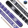 POCUSTIK Pool Cues Set of 2, 58" 2-Piece Pool Sticks for Adults, Ergonomic Canadian Maple Billiard Table Sticks, House Bar Billiards Cue for Men Women - Black & Purple view 1