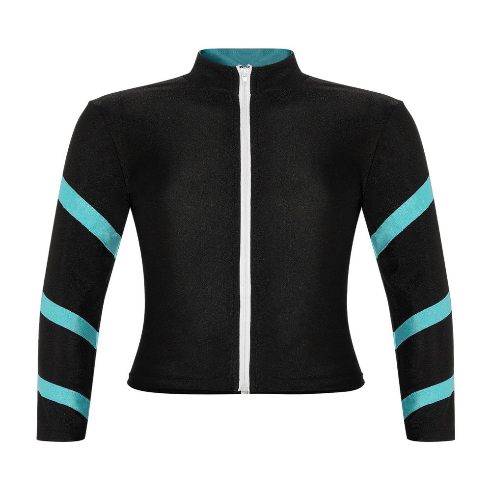 Hansber Kids Girls Jacket Sweatshirt Quick Dry Long Sleeve Gym Track Jacket Running Figure Ice Skating Jackets T-Shirts Cyan 10 Years