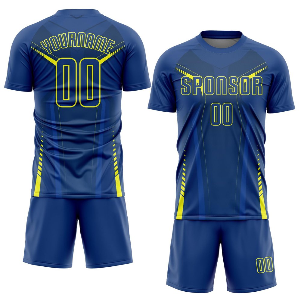 Personalized Round Neck Team Jerseys for Soccer Men/Women/Youth/Teen Boys Customized Navy Blue & Yellow Football T-Shirts and Shorts Casual Sets with Name Number Logo Printed