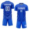 Personalized Blue Stripe Soccer T Shirts and Shorts Sets, Custom Sports Team Uniforms for Family Business, Design Soccer Jerseys with Print White Text Name Number view 1
