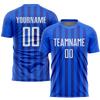Personalized Blue Stripe Soccer T Shirts and Shorts Sets, Custom Sports Team Uniforms for Family Business, Design Soccer Jerseys with Print White Text Name Number view 2