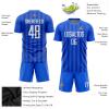 Personalized Blue Stripe Soccer T Shirts and Shorts Sets, Custom Sports Team Uniforms for Family Business, Design Soccer Jerseys with Print White Text Name Number view 3
