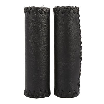 1 Pair Bike Handlebar Grips, 3 ColorsRetro Artificial Leather Bicycle Handlebar Grips Bike Handle Cover Grips, Leather Grips Handle Bars of Beach Cruiser Bikes Leather Handle Bar for Handle(Black)