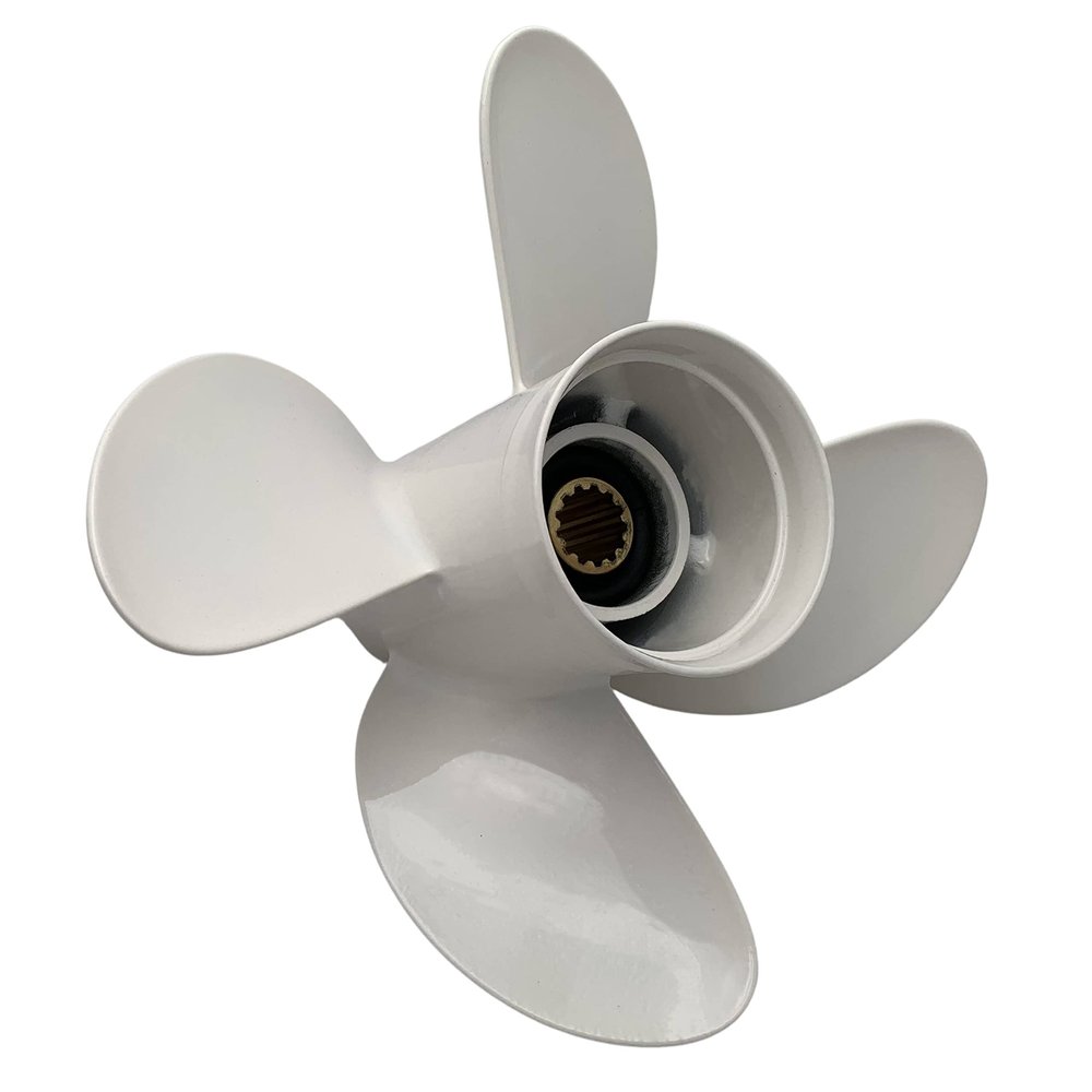 BARDOVEN 4 Blades 25~60HP 10-5/8x12 Aluminum Propeller 13 Tooth RH Prop for Yamaha Outboard Motor Engine, WHITE