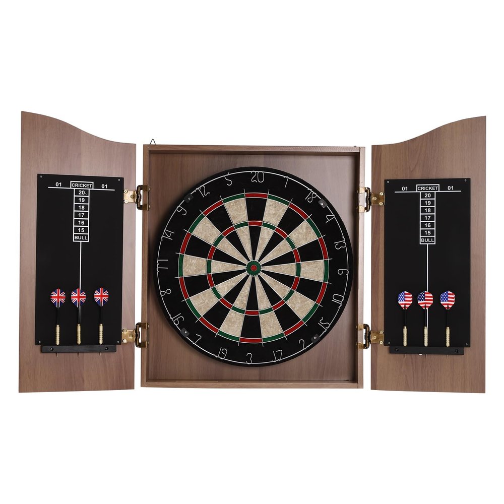 Kreiaoer Classic Dartboard Cabinet, Dart Board with Cabinet and Scoreboard, Set with 6 Darts for Homes, Bedrooms, Bars, Clubs (Brown)