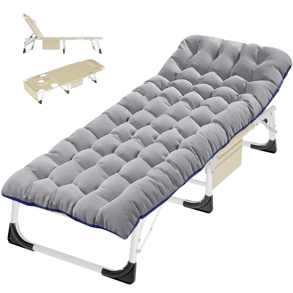 ABORON Folding Camping Cot W/Mat & Face Arm Hole for Adults, Adjustable Heavy Duty Outdoor Bed,1200 D Layer Oxford Travel Camp Cots for Beach, Pool, Lawn,Yard, Patio