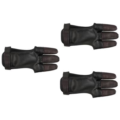 Yardwe 3pcs Adjustable Archery Glove Archery Finger Protectors Cowhide Thumb Glove for Adults Portable Hunting Equipment