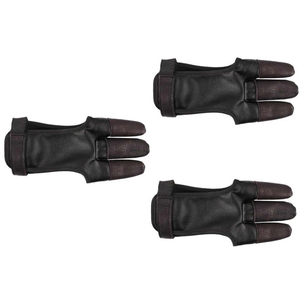 Yardwe 3pcs Adjustable Archery Glove Archery Finger Protectors Cowhide Thumb Glove for Adults Portable Hunting Equipment