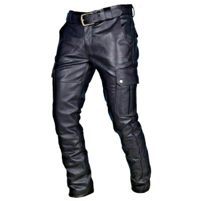 Men's Steampunk Stretchy Faux Leather Pants Slim Fit Motorcycle Biker Goth Pants Fashion Punk Retro Hip Hop Trousers Clubwear Black