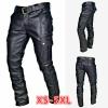 Men's Steampunk Stretchy Faux Leather Pants Slim Fit Motorcycle Biker Goth Pants Fashion Punk Retro Hip Hop Trousers Clubwear Black view 2