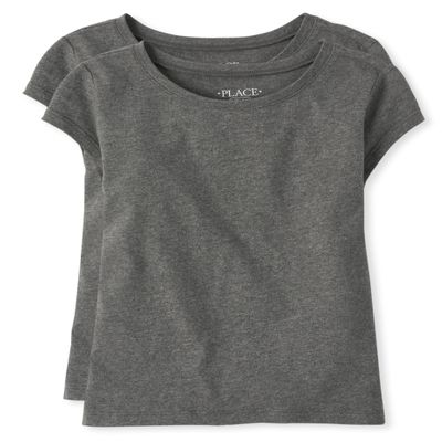 The Children's Place Girls Basic Short Sleeve Layering Tees Heather Gray 2-Pack Small
