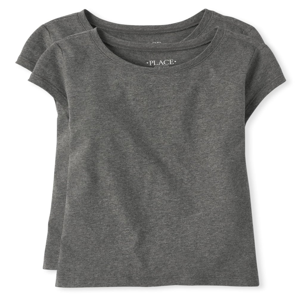 The Children's Place Girls Basic Short Sleeve Layering Tees Heather Gray 2-Pack Small