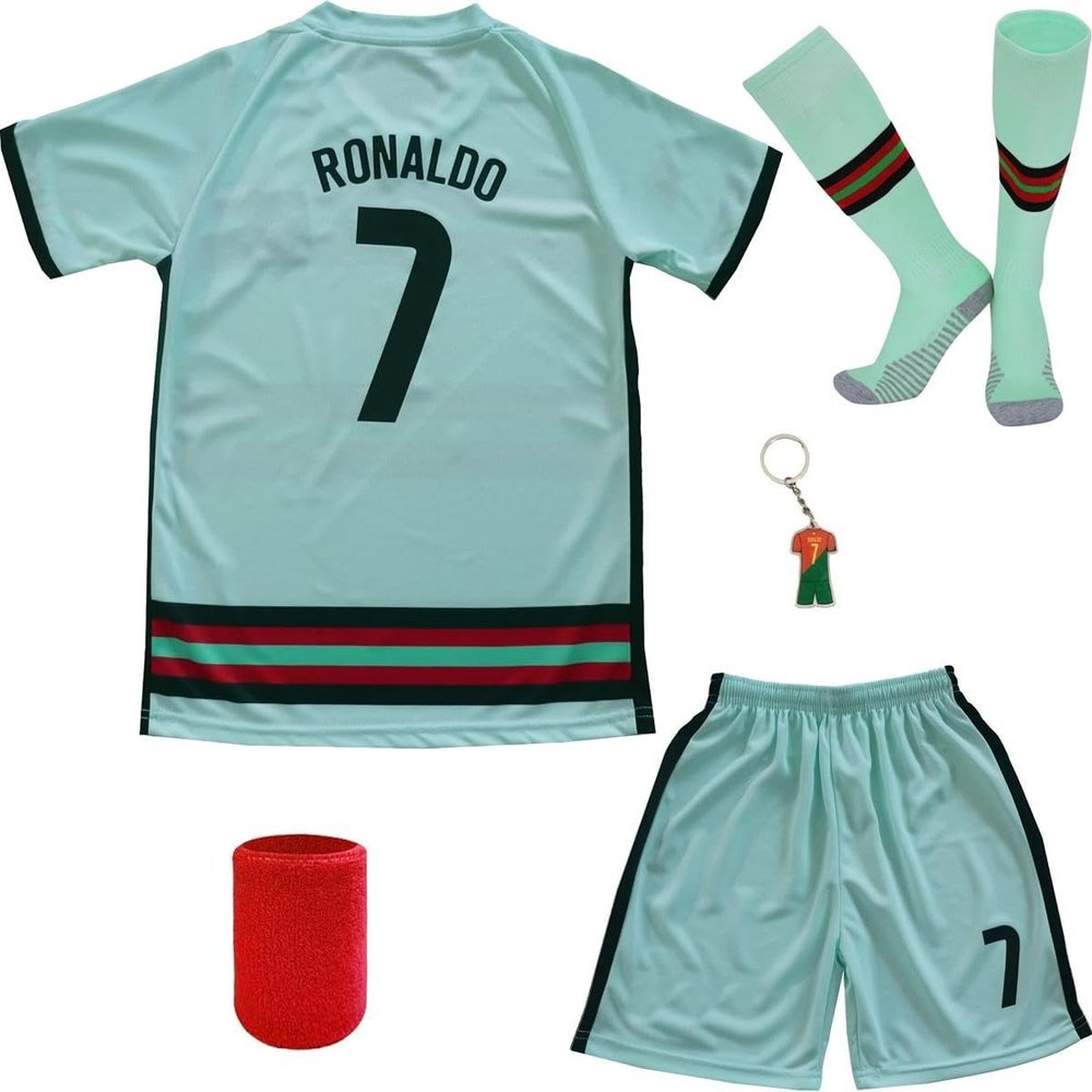 ORGBRAIN Ronaldo #7 Away Kids Soccer Football Futbol Jersey & Shorts Socks Set Youth Sizes (Away,18)