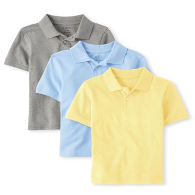 The Children's Place,Boys,Multipack Short Sleeve Pique Polos,Yellow/Smoke/Brook 3-Pack,Medium