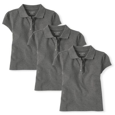 The Children's Place,Girls,Multipack Short Sleeve Pique Polos,Dk Gray 3-Pack,Medium