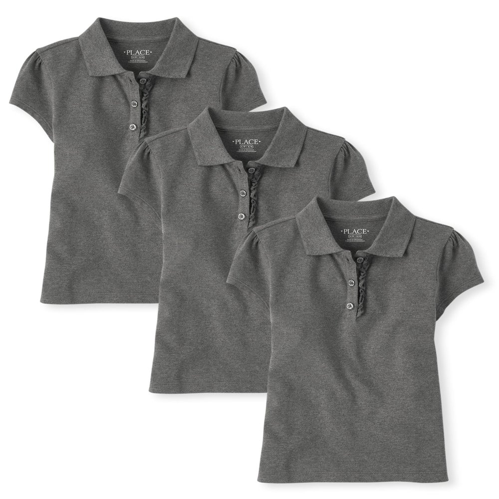 The Children's Place,Girls,Multipack Short Sleeve Pique Polos,Dk Gray 3-Pack,Medium