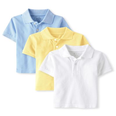The Children's Place,Baby Boys,Multipack Short Sleeve Pique Polos,Yellow/White/Brook 3-Pack,9 Months-12 Months