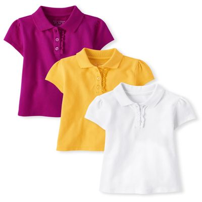 The Children's Place,Baby Girls,and Toddler Multipack Short Sleeve Ruffle Pique Polos,Yellow/White/Aurora Pink 3-Pack,3 Years