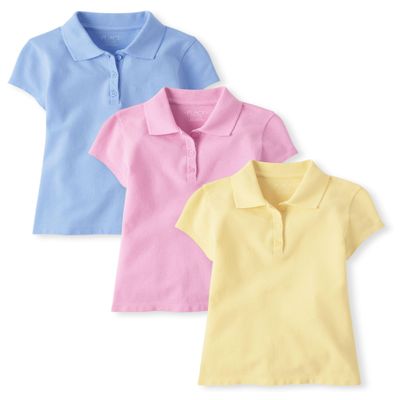 The Children's Place,Girls,Multipack Short Sleeve Pique Polos,Pale Sun/Daybreak/Sparkle Pink 3-Pack,X-Large