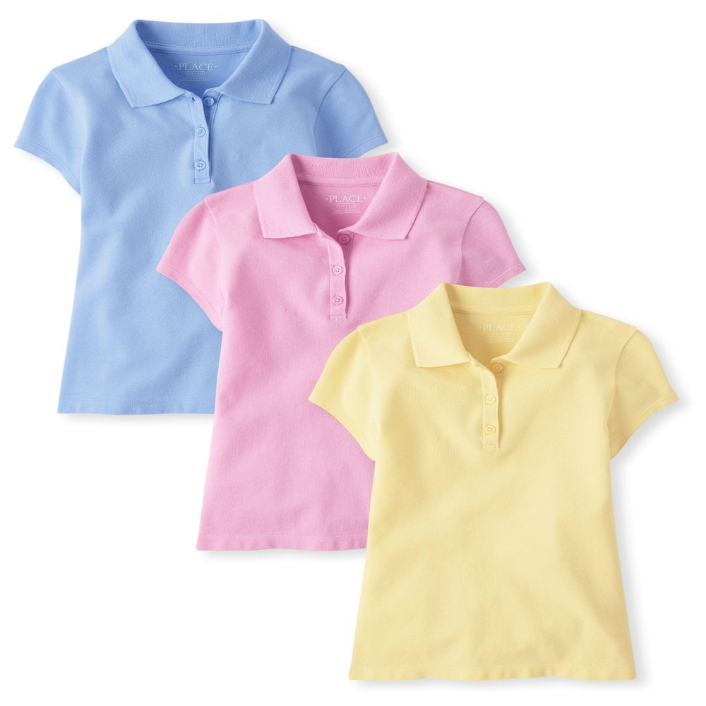 The Children's Place,Girls,Multipack Short Sleeve Pique Polos,Pale Sun/Daybreak/Sparkle Pink 3-Pack,X-Large