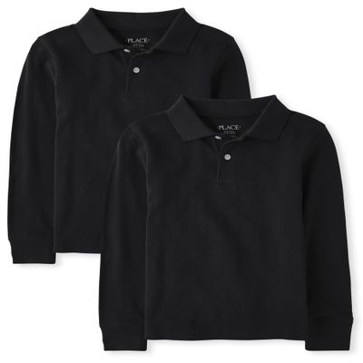 The Children's Place,Boys,Multipack Long Sleeve Pique Polos,Black 2-Pack,Small