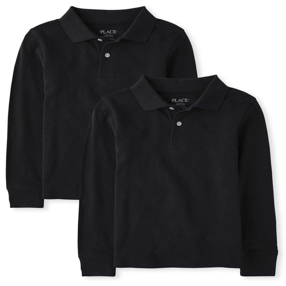 The Children's Place,Boys,Multipack Long Sleeve Pique Polos,Black 2-Pack,Small