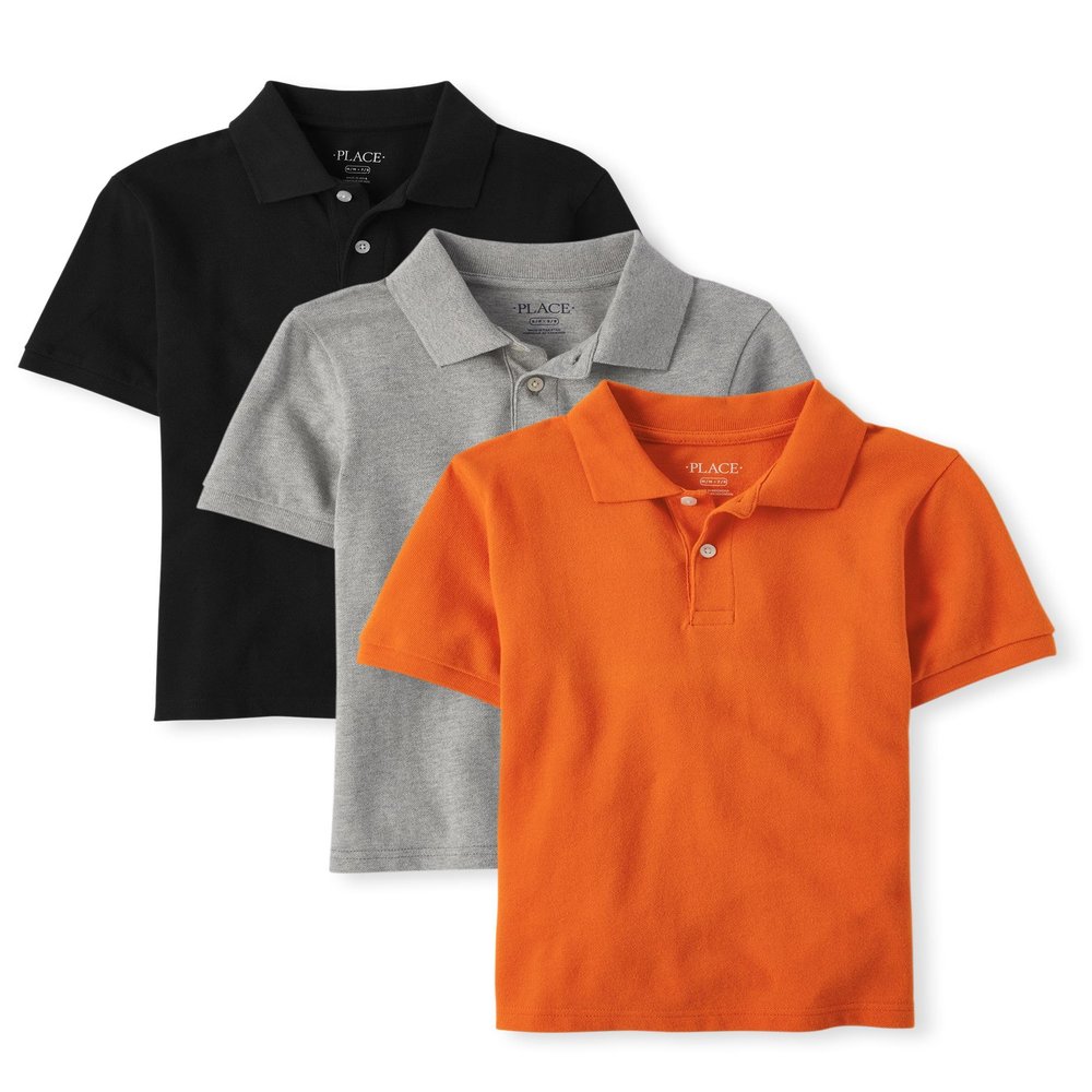 The Children's Place,Boys,Multipack Short Sleeve Pique Polos,Flame/Smoke/Black 3-Pack,XX-Large