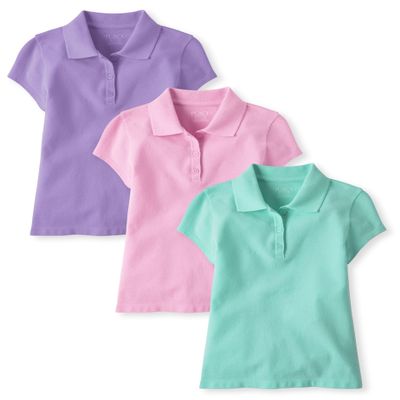 The Children's Place,Girls,Multipack Short Sleeve Pique Polos,Seafrost/Sparkle Pink/Purple 3-Pack,X-Small