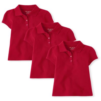 The Children's Place,Girls,Multipack Short Sleeve Pique Polos,Ruby 3-Pack,Medium