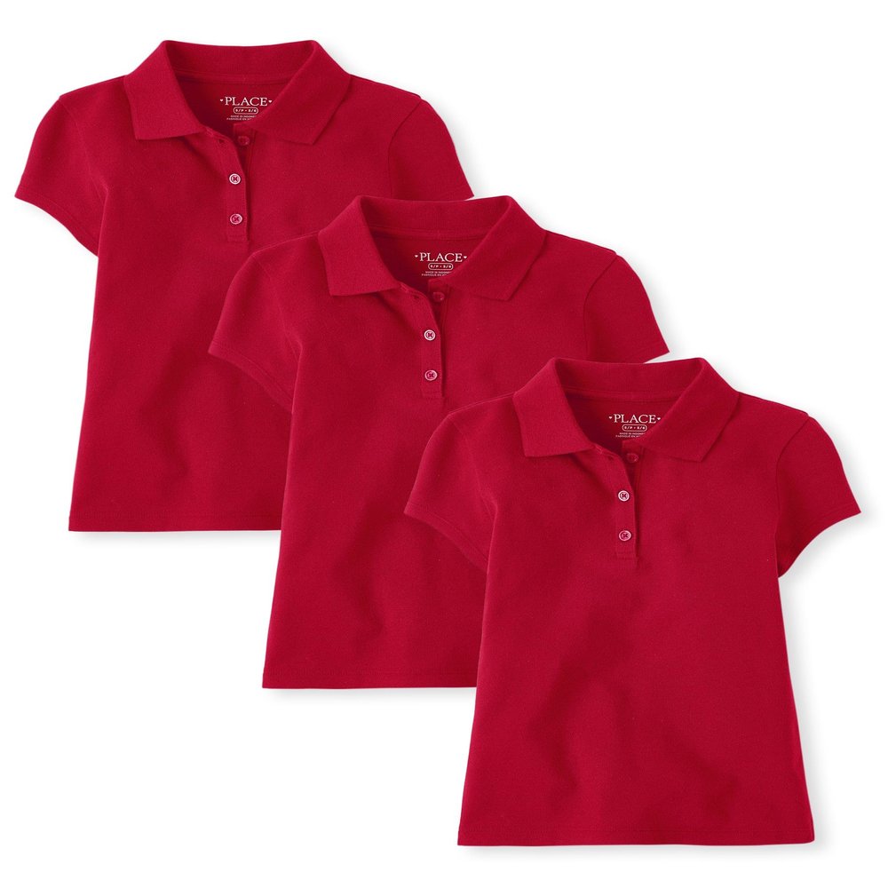 The Children's Place,Girls,Multipack Short Sleeve Pique Polos,Ruby 3-Pack,Medium