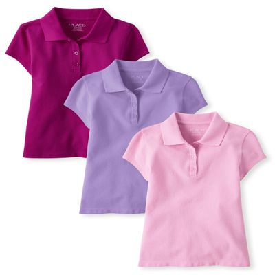 The Children's Place,Girls,Multipack Short Sleeve Pique Polos,Aurora Pink/Sparkle Pink/Purple 3-Pack,XX-Large