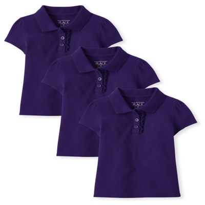 The Children's Place,Baby Girls,and Toddler Multipack Short Sleeve Ruffle Pique Polos,Regal Violet 3-Pack,3 Years
