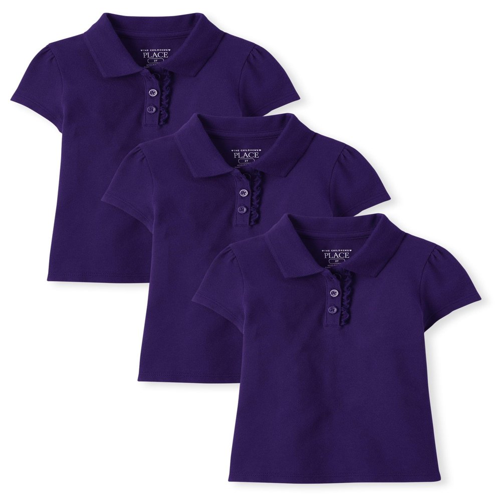 The Children's Place,Baby Girls,and Toddler Multipack Short Sleeve Ruffle Pique Polos,Regal Violet 3-Pack,2 Years