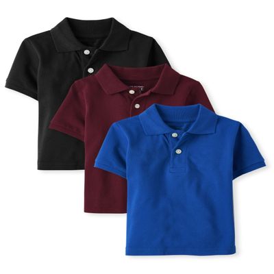The Children's Place Baby Boy's and Toddler Multipack Short Sleeve Pique Polos, Redwood/Renew Blue/Black 3-Pack