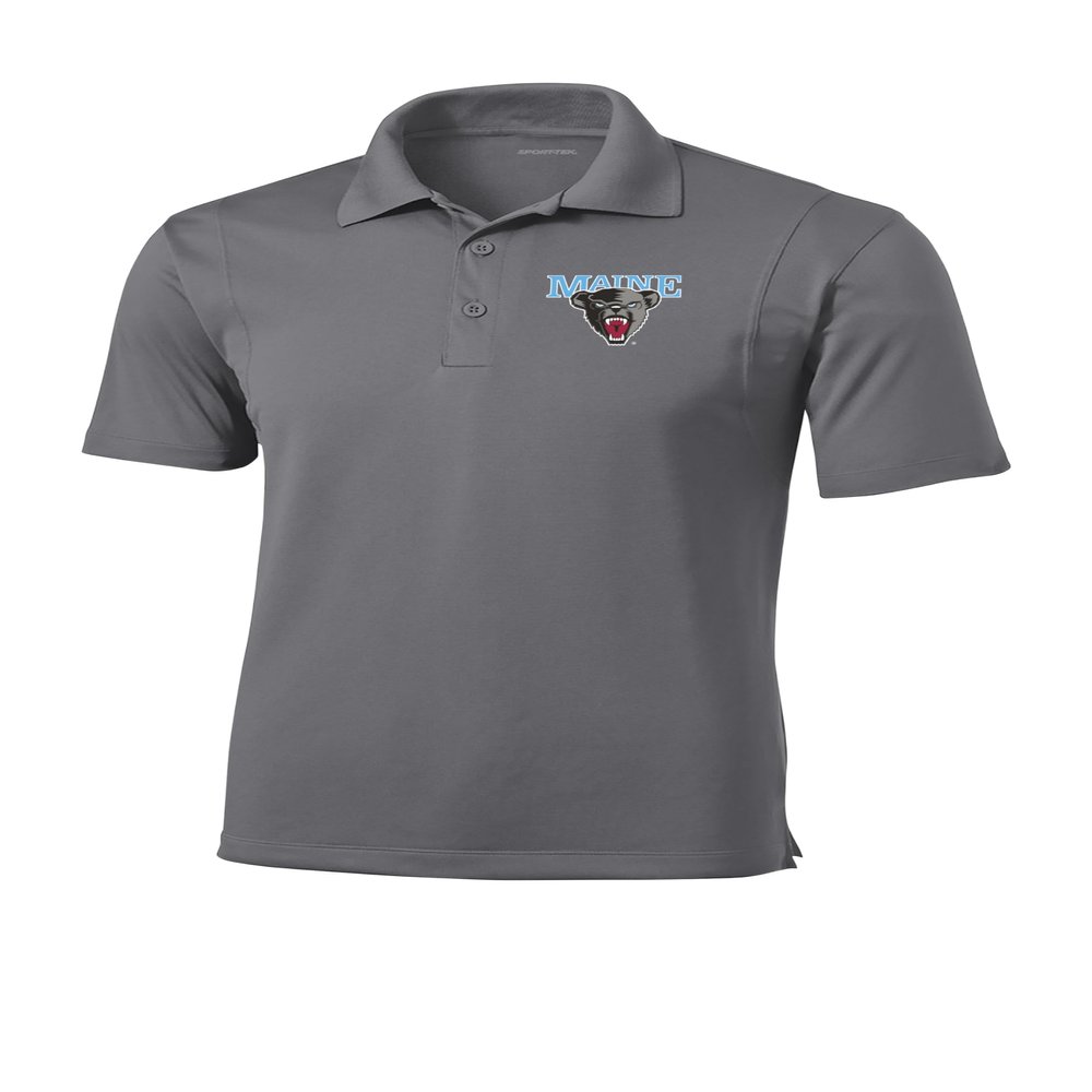 Sport Your Gear Maine Bears Prime Athletic Logo Micropique Sport-Wick Golf Polo - Grey, Maine Sport Gray, Large