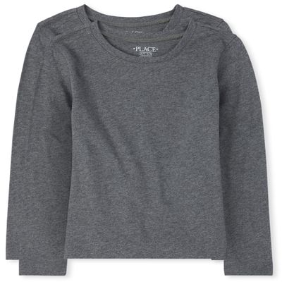 The Children's Place Girls Basic Long Sleeve Layering Tees Heather Gray 2-Pack X-Large