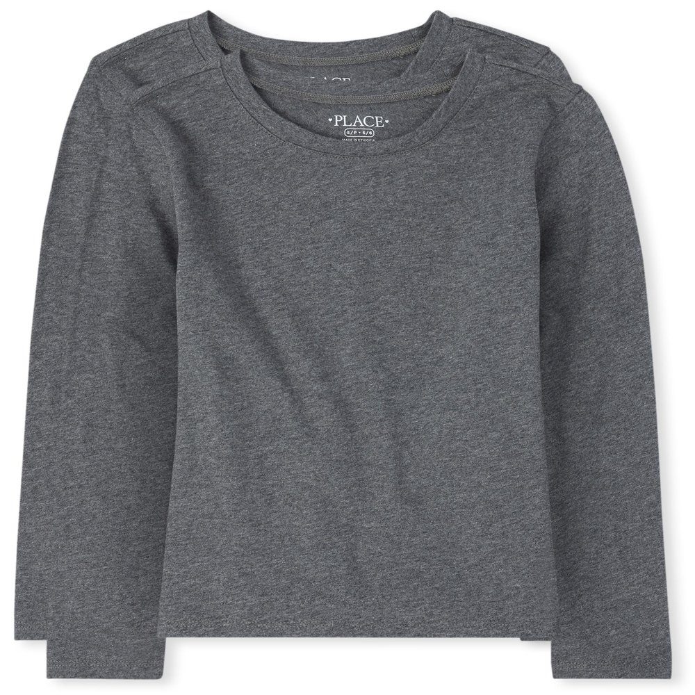 The Children's Place Girls Basic Long Sleeve Layering Tees Heather Gray 2-Pack X-Large