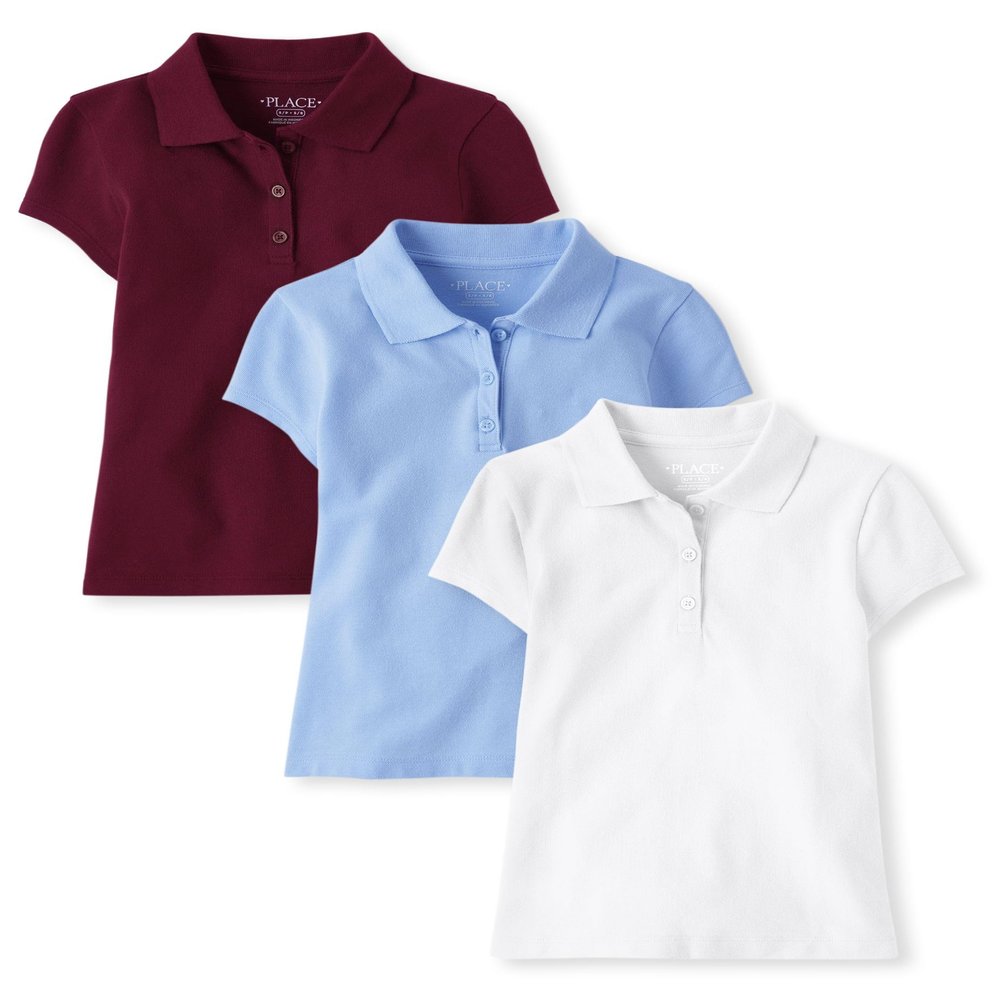 The Children's Place,Girls,Multipack Short Sleeve Pique Polos,Rubine/Daybreak/White 3-Pack,XX-Large
