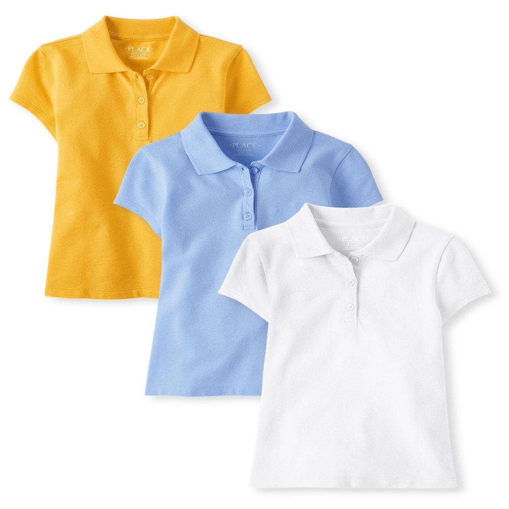 The Children's Place,Girls,Multipack Short Sleeve Pique Polos,Yellow/Daybreak/White 3-Pack,X-Small