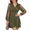 Women's V Neck Long Sleeve A-Line Midi Length Wedding Guest Dress Loose Summer Casual Flowy Swing Party Mesh Dresses Army Green view 2