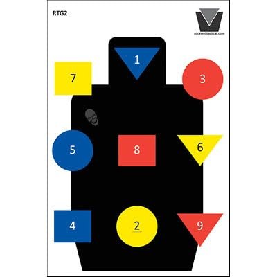 100 Pk, Rockwell Tactical Training Target #2 Black, Red Yellow & Blue Size: 24" X 36"