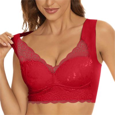 Bras for Women Plus Size Bra for Women No Wire Buckle High Support Daily Bras Full Coverage Comfortable Convenient Lace Everyday Bra Red XL
