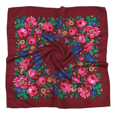 Headscarf For Women National Printed Small Scarf Shawl Luxury Female Floral Bandana Ladies Kerchief Wraps Square (Color : TJ01 Burgundy)