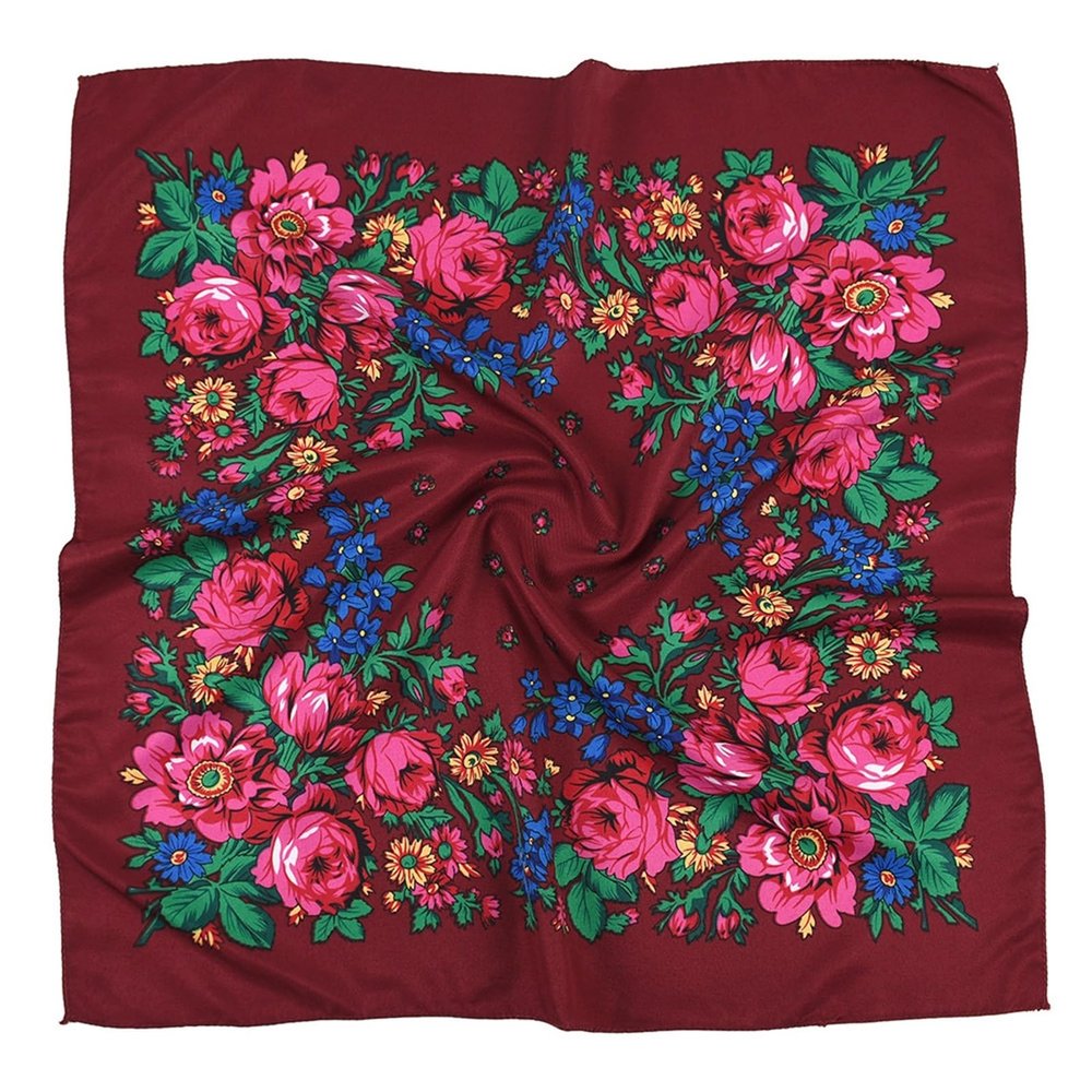 Headscarf For Women National Printed Small Scarf Shawl Luxury Female Floral Bandana Ladies Kerchief Wraps Square (Color : TJ01 Burgundy)