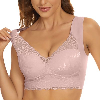 Plus Size Bras Bra for Women No Wire Buckle High Support Daily Bras Full Coverage Comfortable Convenient Lace Everyday Bra Pink XL