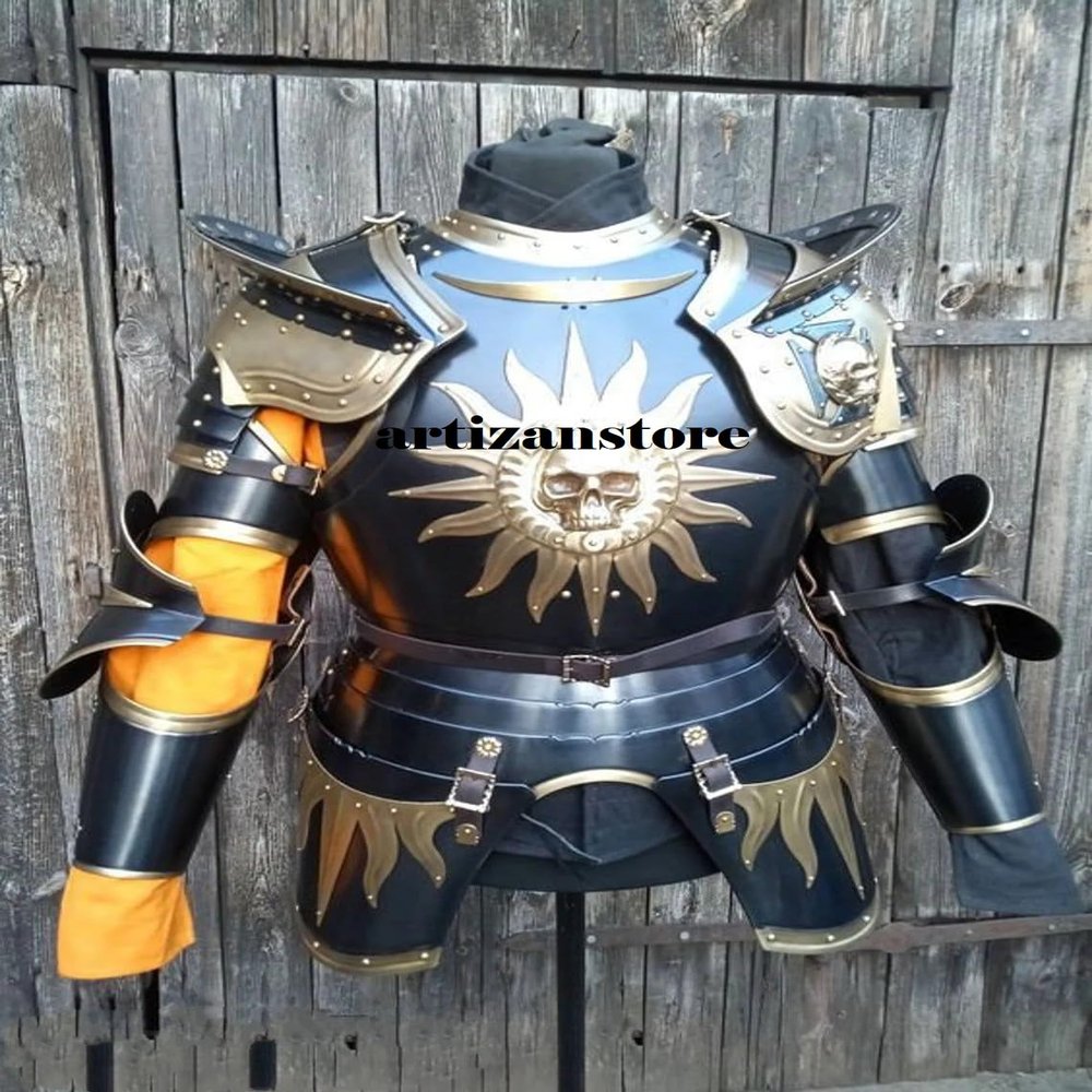 ARTIZANSTORE Medieval Larp Fantasy Skull Half Body Armor Suit/Knight Cuirass With Pauldrons/Arm Guards Cosplay & Roleplay Costume Half Body Halloween Costume