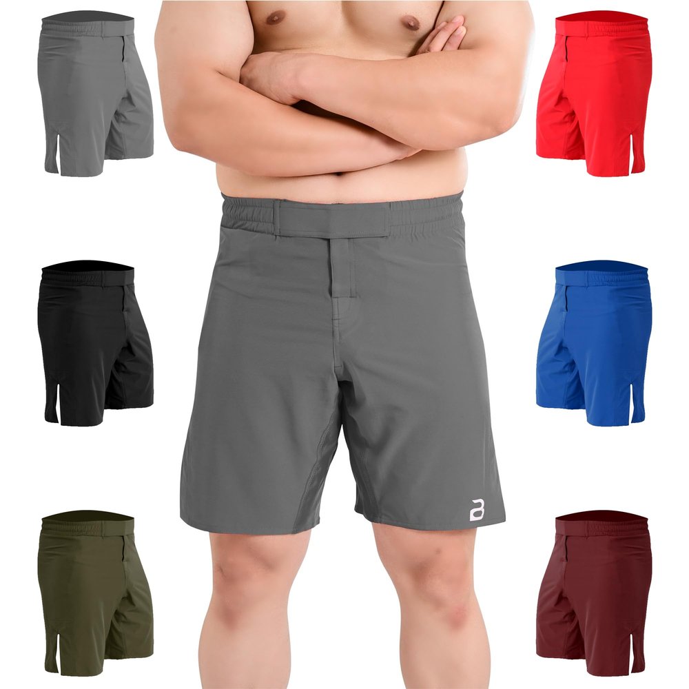 2BOLD MMA Shorts Mens BJJ, Grappling, JIU-Jitsu, NO-GI Cross Training Muay Thai, Boxing, Gym Trunks (US, Alpha, X-Large, Regular, Regular, Grey)
